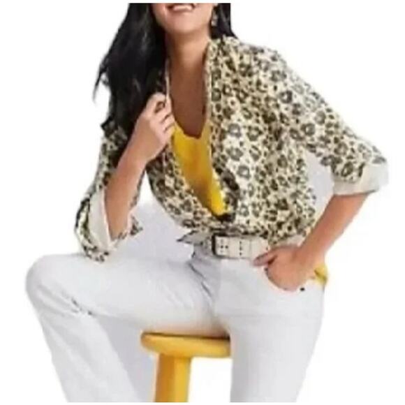 Cabi Providence Shacket Women's Medium Yellow Leopard Print Shirt Jacket 5854 - Picture 1 of 10